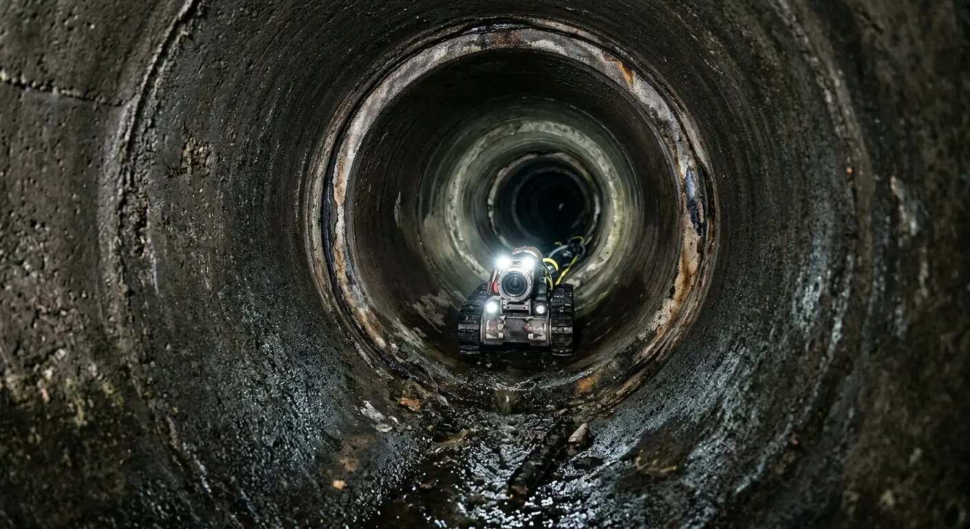 Robotic sewer camera inspecting pipe interior for Sewer Line Repair in Forks
